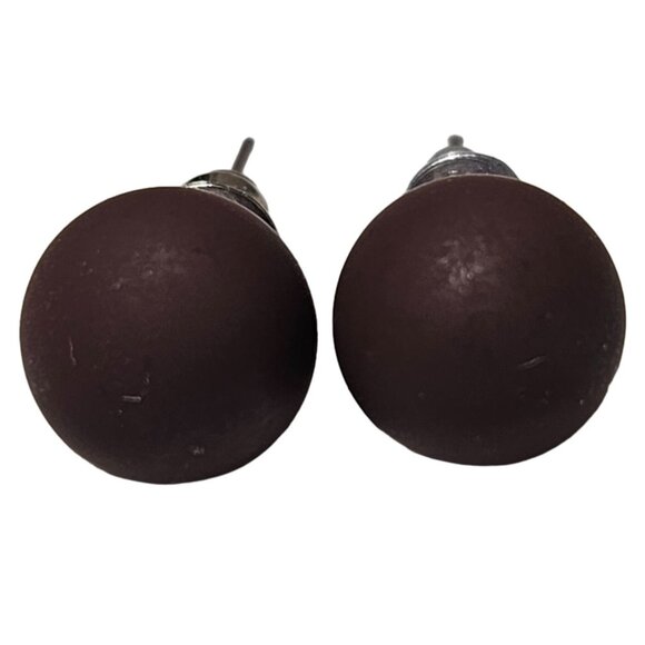 Retro 50s Brown Ball Stud Earrings Classic Minimalist Fashion Jewelry Women - Picture 1 of 3